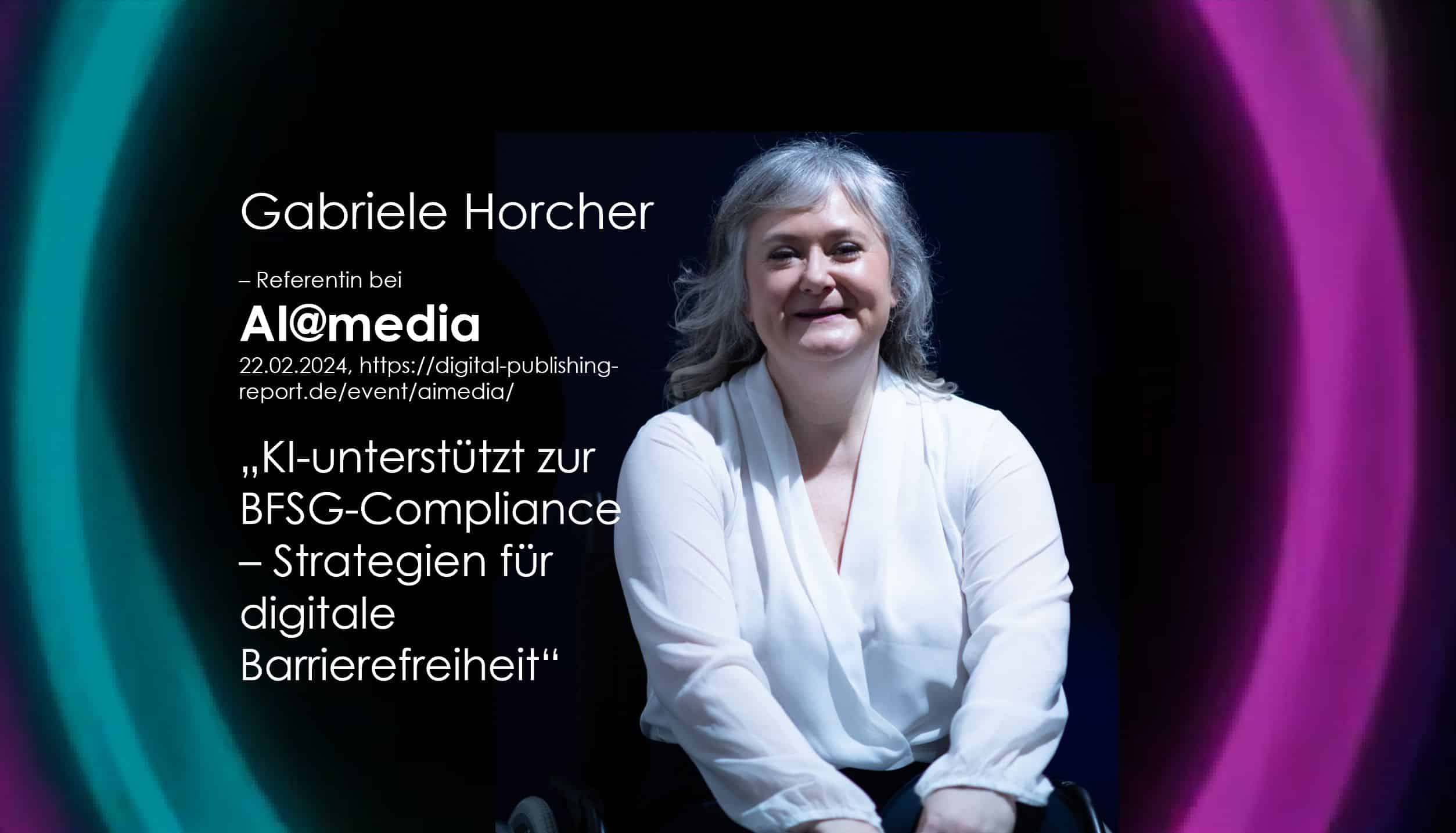Gabriele Horcher spricht auf der Digitalkonferenz AI@media über digitale Barrierefreiheit